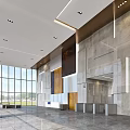 Modern Reception Area Design With Marble Walls Green Plant Decor And Seating