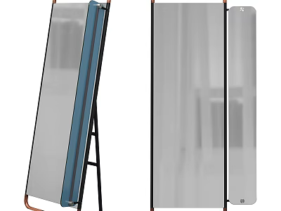 Modern Standing Floor Mirror With Copper Frame And Black Stand Design 3d model