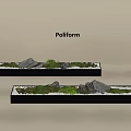 Poliform Modern Decorative Rectangular Ornaments With Stone Green Plants And White Pebbles 3d model