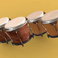 Four Wooden Bongo Drums With Natural Wood Finish And White Drum Heads On Yellow Background