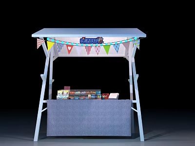 Small Outdoor Kiosk With White Canopy And Colorful Bunting Flags Displaying Items 3d model