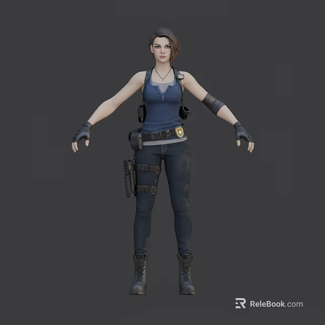 Game Movie Female Character With Tactical Gear Blue Tank Top Arm Guards And Badge 3d model 