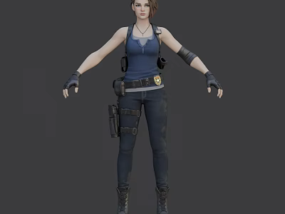 Game Movie Female Character With Tactical Gear Blue Tank Top Arm Guards And Badge 3d model