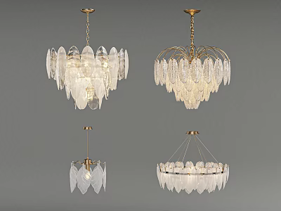 Elegant Glass Leaf Chandelier With Transparent Design And Brass Frame For Modern Home 3d model