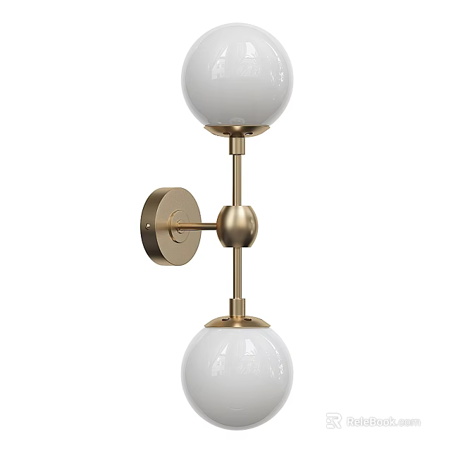 Modern Wall Lamp With Two White Spherical Shades And Golden Metal Frame 3d model 