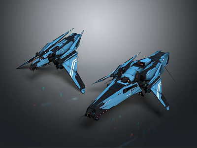 Two Blue Futuristic Spaceships With Sleek Metallic Design And Glowing Accents 3d model