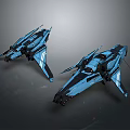 Two Blue Futuristic Spaceships With Sleek Metallic Design And Glowing Accents