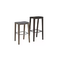 Modern Wooden And Leather Stools With Gray Cushion And Metal Footrest Designs