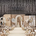 Wedding Ceremony Setup With Bride Floral Decorations Crystal Chandeliers And Arches