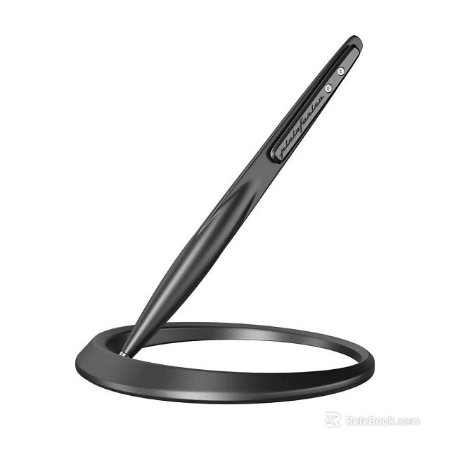 Sleek Black Pen With Sharp Tip Touching Black Circular Base Design 3d model