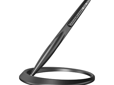 Sleek Black Pen With Sharp Tip Touching Black Circular Base Design 3d model