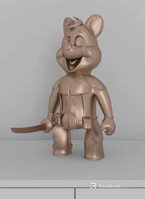 Golden Cartoon Character Ornament Decoration Set With Sword And Armor Style Smiling Expression 3d model 