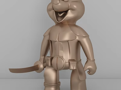Golden Cartoon Character Ornament Decoration Set With Sword And Armor Style Smiling Expression 3d model