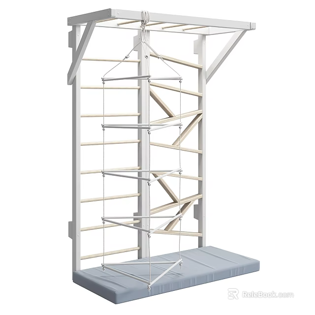 Wooden Outdoor Playground Climbing Play Equipment With Rope Nets Multi level Platforms And Safety Mat 3d model 