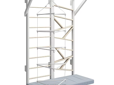 Wooden Outdoor Playground Climbing Play Equipment With Rope Nets Multi level Platforms And Safety Mat 3d model