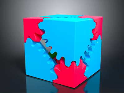 Colorful Interlocking Puzzle Cube Toy With Blue Red Pieces For Kids Play 3d model