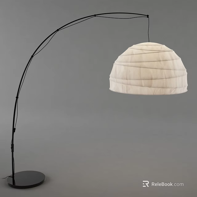 Modern Arc Floor Lamp With Black Stand And White Pleated Fabric Shade 3d model 