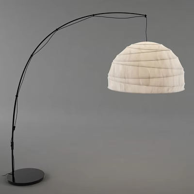 Modern Arc Floor Lamp With Black Stand And White Pleated Fabric Shade 3d model