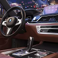 Luxurious Car Interior Featuring Brown Leather Steering Wheel Large Touchscreen And Center Console 3d model