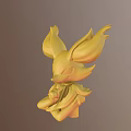 Golden Fox Like Game Movie Character With Big Ears And Flame Decorative Elements
