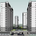 Five High Rise Residential Buildings With Central Green Space And Small Lake