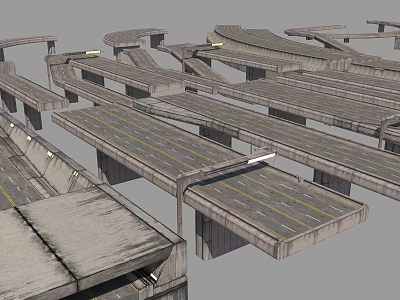 Elevated Road Interchange With Interconnected Highways Lane Markings And Supports 3d model