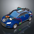 Blue Modified Car With Roof Equipment And Connected Body Wires
