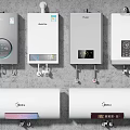 White Wall Mounted and Cylindrical Household Water Heaters by Haier Midea with Control Panels