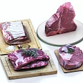 Fresh Raw Meat Cuts on Wooden Cutting Boards with Herbs and Salt