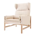 Modern Beige Single Seater Sofa With Wooden Frame And Comfortable Backrest Armrests 3d model