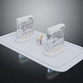 Cartoon Style Scene With White Platform Two Pavilion Structures And Small Device 3d model