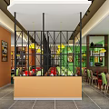 Modern Restaurant Interior With Open Buffet Counter Pendant Lights And Dining Area 3d model