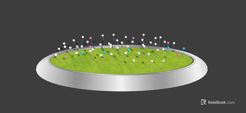 Outdoor Decorative Lights with Colorful Balls on Circular Grass Lawn 3d model 