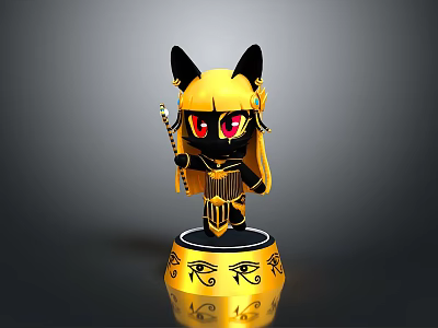 Egyptian Style Cartoon Cat Character Holding Scepter With Red Eyes And Horus Eye Base 3d model