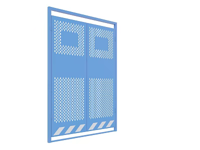 Durable Industrial Blue Safety Gate With Mesh Panels And Warning Stripes 3d model