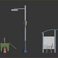 Urban Street Scene Components With Bus Stop Shelter Benches Trash Bins And Traffic Signs