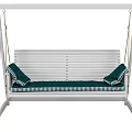 Comfortable White Swing Chair With Green And White Striped Cushions And Soft Pillows