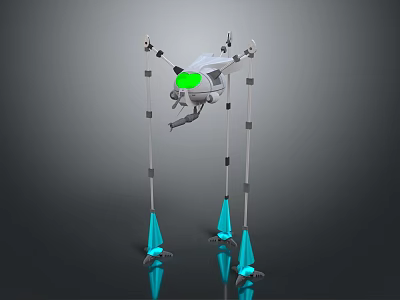 3D Mechanical Robot Model with Long Legs Blue Cone Base and Green Sensor 3d model