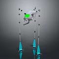 3D Mechanical Robot Model with Long Legs Blue Cone Base and Green Sensor