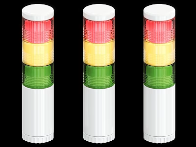 Three Cylindrical Outdoor Lights With Red Yellow Green Sections And White Pole 3d model