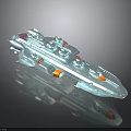 Futuristic Cosmic Spaceship Model With Blue Sleek Design Circular Components And Orange Accents