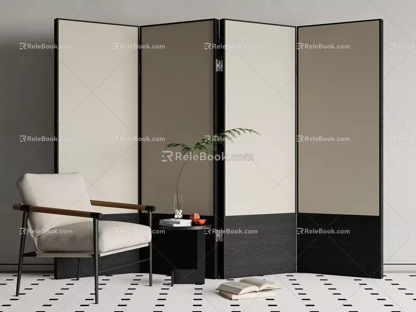 Wooden screen folding screen partition 3d model