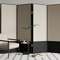 Wooden screen folding screen partition 3d model
