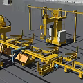 Industrial Equipment Layout with Cranes Conveyors and Production Machinery in Factory