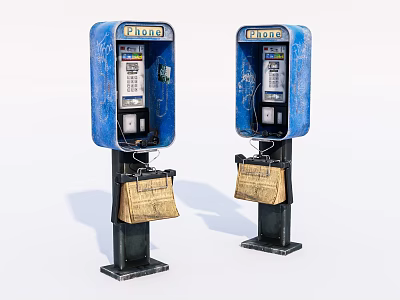 Two Blue Vintage Public Phone Booths In Mobile Digital Communication Scene 3d model