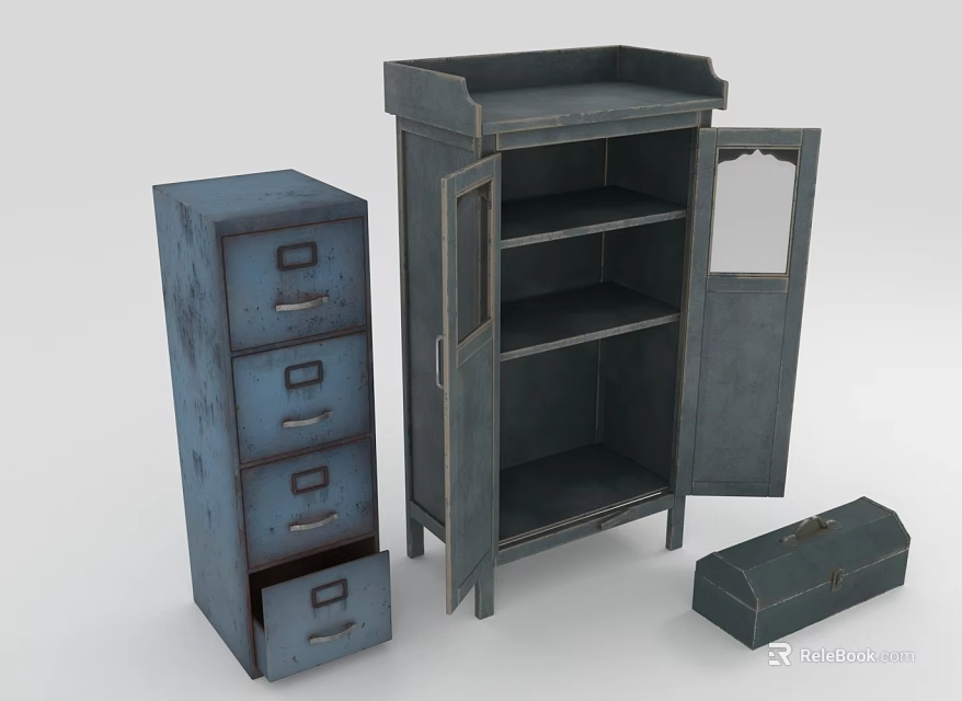 Blue Furniture Set Including Drawer Cabinet Open Door Cabinet And Small Box 3d model 