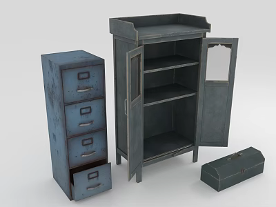 Blue Furniture Set Including Drawer Cabinet Open Door Cabinet And Small Box 3d model
