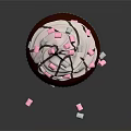 Chocolate Cupcake With White Frosting And Pink White Sprinkles On Black Background