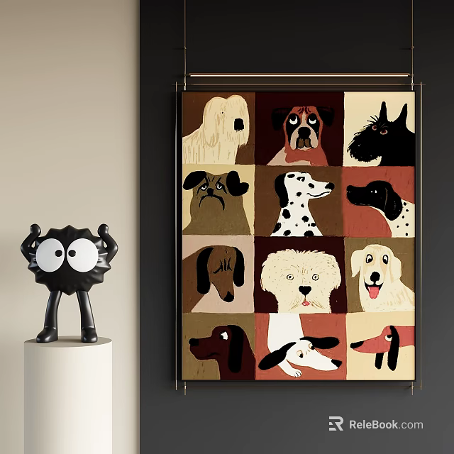 Abstract Art Painting With Multiple Dog Faces In Vibrant Square Segments 3d model