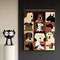 Abstract Art Painting With Multiple Dog Faces In Vibrant Square Segments 3d model
